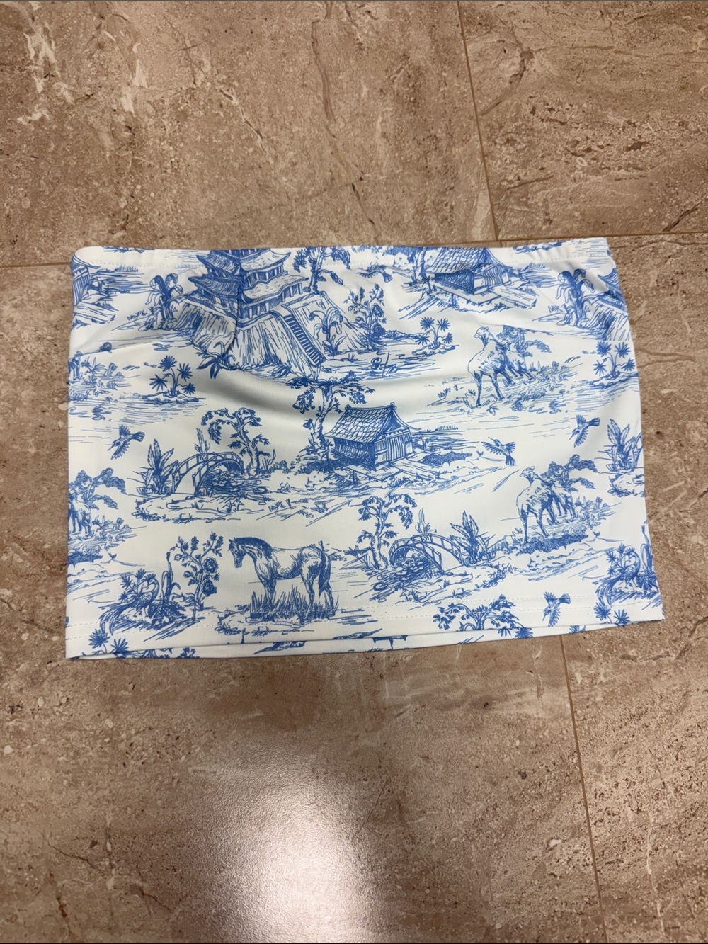Edikted White and Blue Toile Tube Top